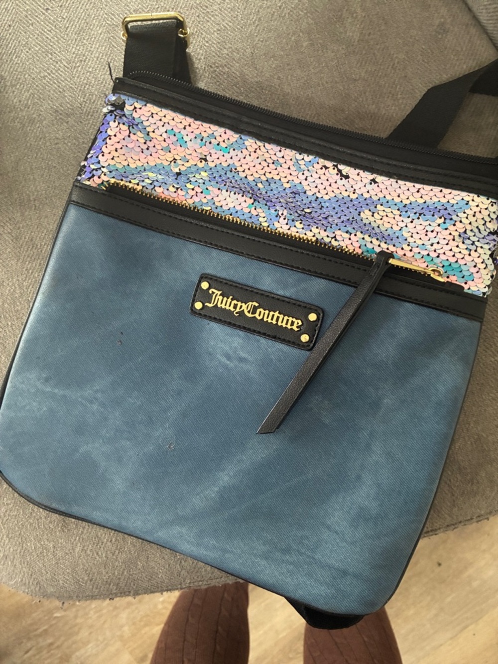 Juicy Couture Blue Crossbody with Iridescent Sequin Panel